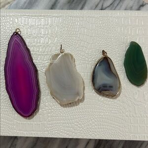 Natural Agate Banded Slice Pendant Set cool Jewel tones Jewelry healing New Age